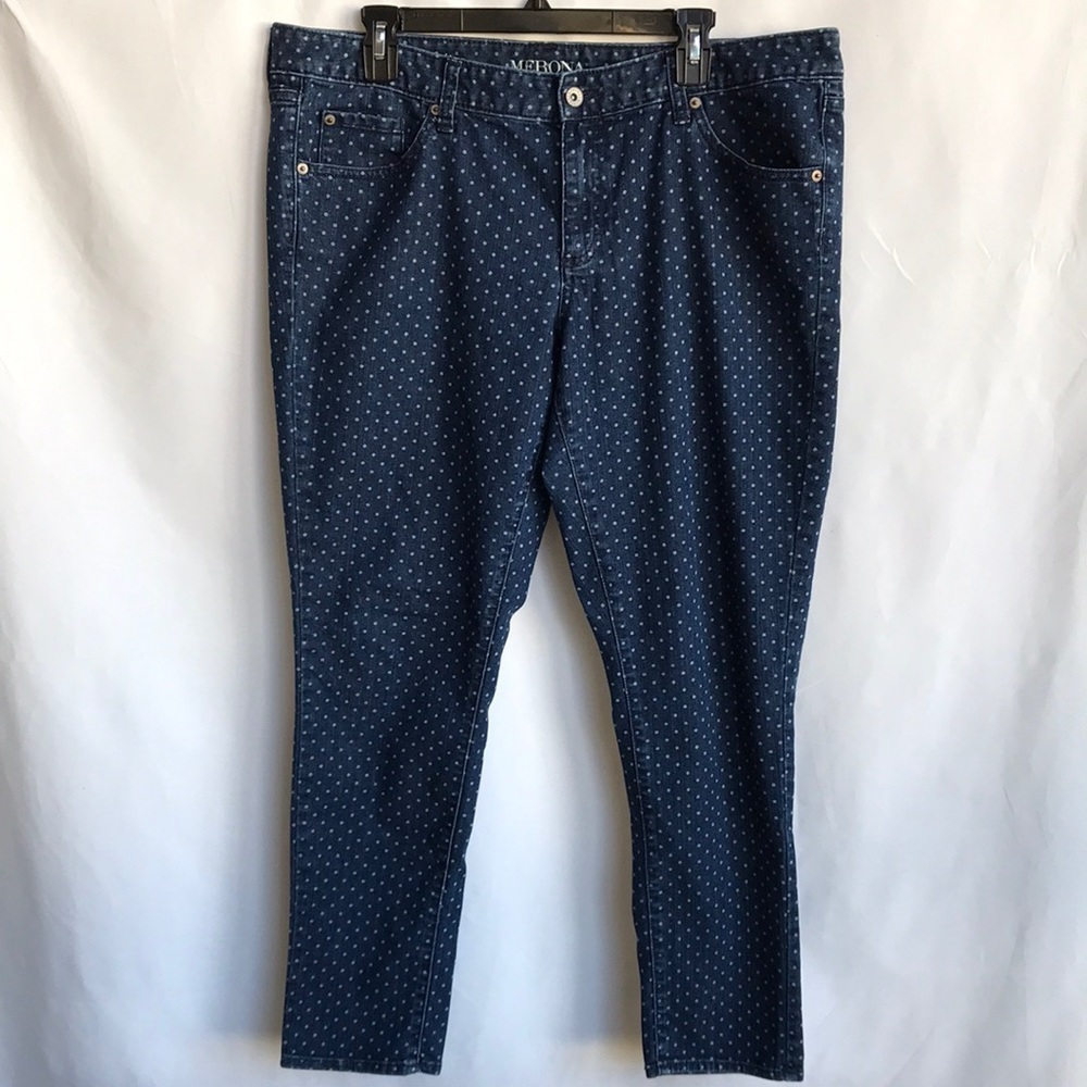 Merona ankle skinny denim jeans with white polka dots, size 16